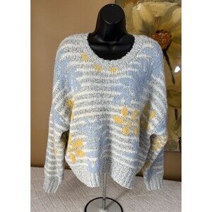 Mi ami Francesca’s Women’s Flower Striped All Over Print Knitted Sweater Size XL
